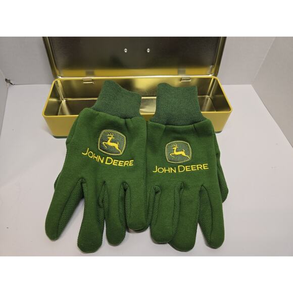 John Deere Woman Driving Tractor Tin Metal Hinged Tool Box 12x4 - Picture 1 of 7